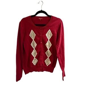 Merona Red Argyle Cardigan